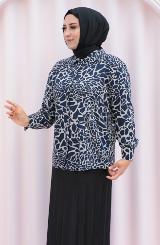 Plus Size Patterned Viscose Shirt 1113-01 Navy Blue 1113-01