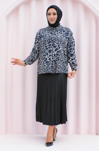 Plus Size Patterned Viscose Shirt 1113-01 Navy Blue 1113-01