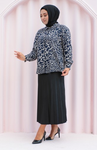 Plus Size Patterned Viscose Shirt 1113-01 Navy Blue 1113-01