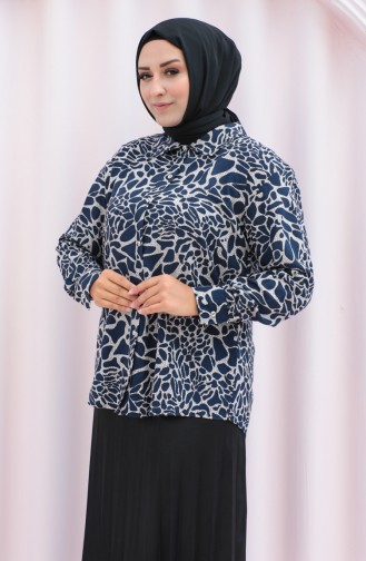 Plus Size Patterned Viscose Shirt 1113-01 Navy Blue 1113-01