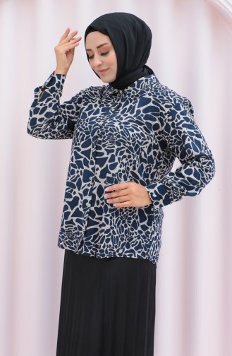 Viscose Overhemd Met Groot Formaat Patroon 1113-01 Marineblauw 1113-01
