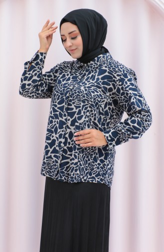 Plus Size Patterned Viscose Shirt 1113-01 Navy Blue 1113-01