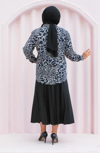 Plus Size Patterned Viscose Shirt 1113-01 Navy Blue 1113-01