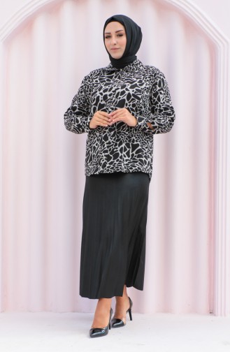 Plus Size Patterned Viscose Shirt 1113-02 Black 1113-02