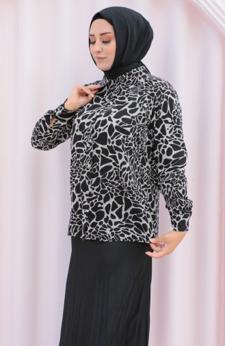 Plus Size Patterned Viscose Shirt 1113-02 Black 1113-02