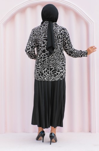 Plus Size Patterned Viscose Shirt 1113-02 Black 1113-02