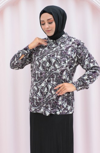 Plus Size Patterned Viscose Shirt 1116-02 Purple 1116-02