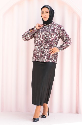 Plus Size Patterned Viscose Shirt 1116-03 Dusty Rose 1116-03