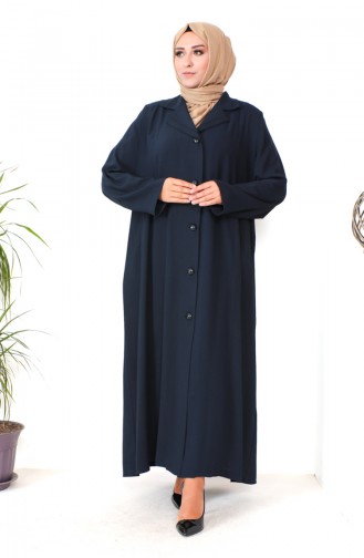 Plus Size Buttoned Topcoat 1422-02 Navy Blue 1422-02