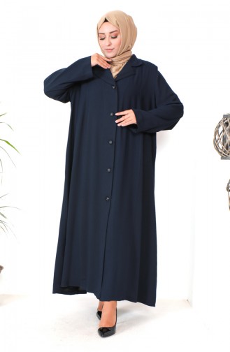 Plus Size Buttoned Topcoat 1422-02 Navy Blue 1422-02