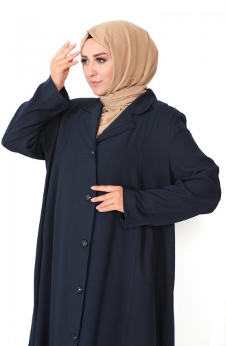 Plus Size Buttoned Topcoat 1422-02 Navy Blue 1422-02