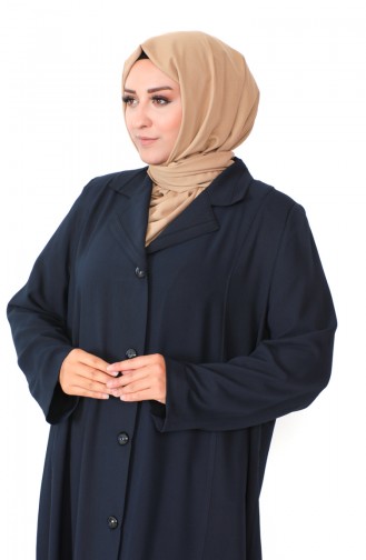 Plus Size Buttoned Topcoat 1422-02 Navy Blue 1422-02