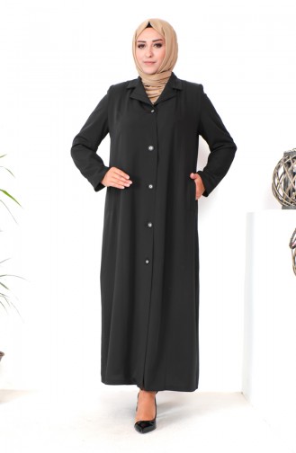 Plus Size Buttoned Topcoat 1422a-01 Black 1422A-01