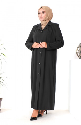 Plus Size Buttoned Topcoat 1422a-01 Black 1422A-01