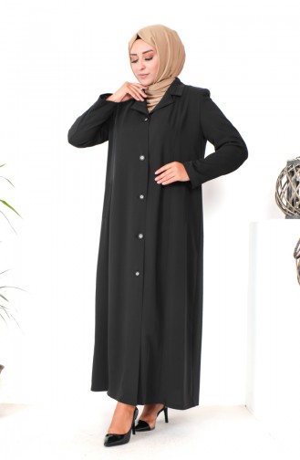 Plus Size Buttoned Topcoat 1422a-01 Black 1422A-01