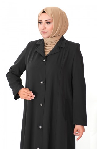 Plus Size Buttoned Topcoat 1422a-01 Black 1422A-01