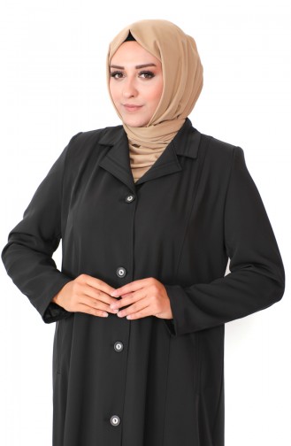 Plus Size Buttoned Topcoat 1422a-01 Black 1422A-01