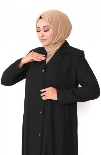 Plus Size Buttoned Topcoat 2422-01 Black 2422-01