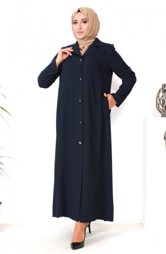 Plus Size Buttoned Topcoat 2422-02 Navy Blue 2422-02