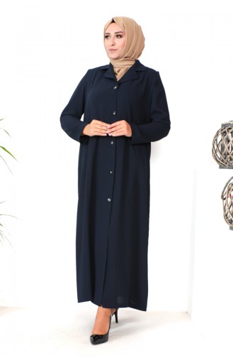 Plus Size Buttoned Topcoat 2422-02 Navy Blue 2422-02