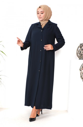 Plus Size Buttoned Topcoat 2422-02 Navy Blue 2422-02