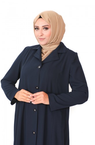 Plus Size Buttoned Topcoat 2422-02 Navy Blue 2422-02