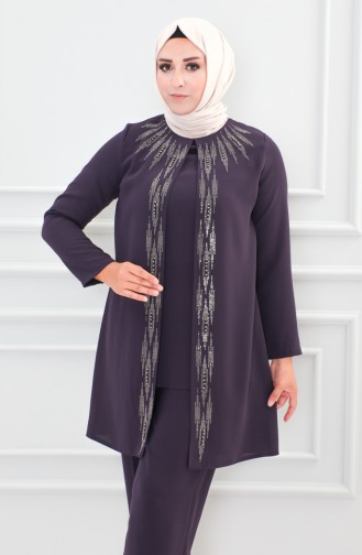 Tailleur Robe De Soirée Imprimé Pierre Grande Taille 6105-03 Pourpre 6105-03