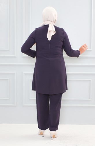 Large Size Stone Printed Evening Dress Suit 6105-03 Purple 6105-03