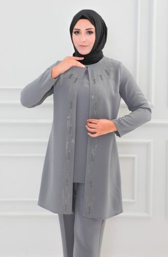 Großer Abendkleid-Anzug Mit Steinmuster 6105-04 Grau 6105-04