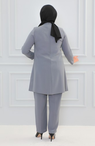 Großer Abendkleid-Anzug Mit Steinmuster 6105-04 Grau 6105-04