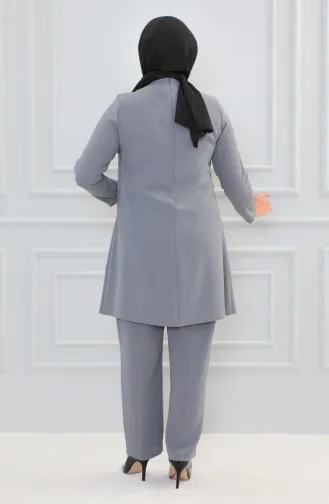 Großer Abendkleid-Anzug Mit Steinmuster 6105-04 Grau 6105-04