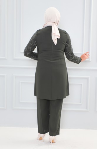 Large Size Stone Printed Evening Dress Suit 6121-03 Khaki 6121-03