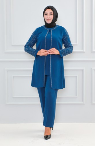 Tailleur Robe De Soirée Imprimé Pierre Grande Taille 6121-04 Indigo 6121-04