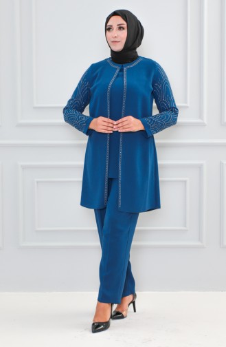 Großer Abendkleid-Anzug Mit Steinmuster 6121-04 Indigo 6121-04