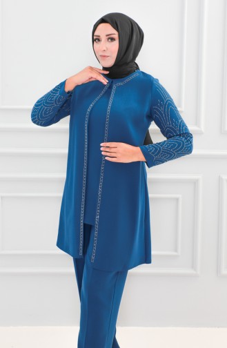 Tailleur Robe De Soirée Imprimé Pierre Grande Taille 6121-04 Indigo 6121-04