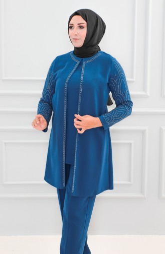 Tailleur Robe De Soirée Imprimé Pierre Grande Taille 6121-04 Indigo 6121-04