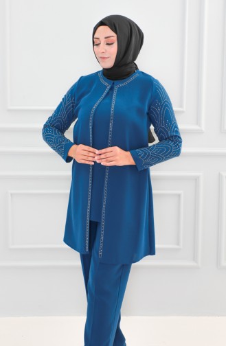 Tailleur Robe De Soirée Imprimé Pierre Grande Taille 6121-04 Indigo 6121-04