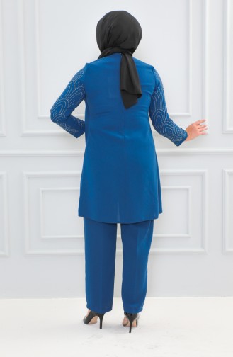 Tailleur Robe De Soirée Imprimé Pierre Grande Taille 6121-04 Indigo 6121-04