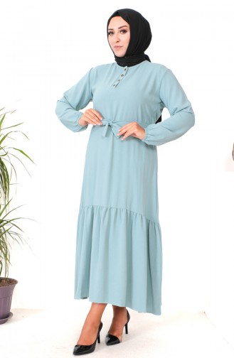 فستان مطوي مقاس كبير 1601-02 أخضر مينت 1601-02