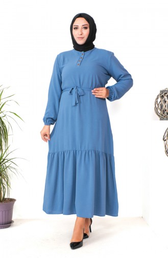 Plus Size Shirred Skirt Dress 1601-03 İndigo 1601-03