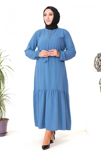 Plus Size Shirred Skirt Dress 1601-03 İndigo 1601-03