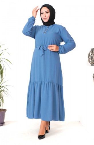 Kleid Mit Gerafftem Rock In Übergröße 1601-03 Indigo 1601-03