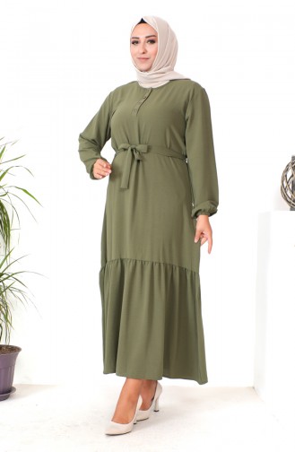 فستان مطوي مقاس كبير 1601-06 أخضر عسكري 1601-06