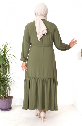 فستان مطوي مقاس كبير 1601-06 أخضر عسكري 1601-06