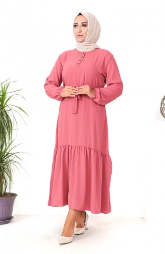 Robe Froncee Jupe Grande Taille 1601-07 Rose Poudré 1601-07