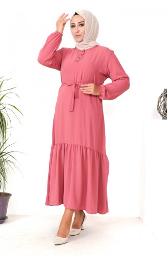 Robe Froncee Jupe Grande Taille 1601-07 Rose Poudré 1601-07
