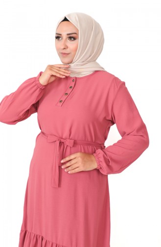 Robe Froncee Jupe Grande Taille 1601-07 Rose Poudré 1601-07