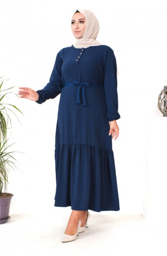 Plus Size Shirred Skirt Dress 1601-08 Navy Blue 1601-08