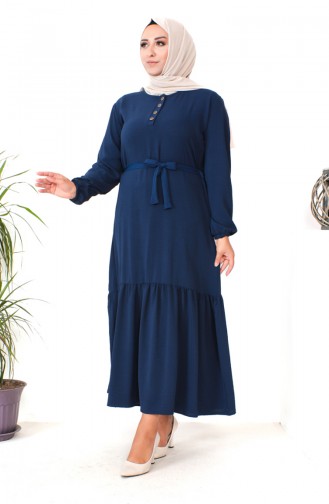 Robe Froncee Avec Jupe Grande Taille 1601-08 Bleu Marine 1601-08