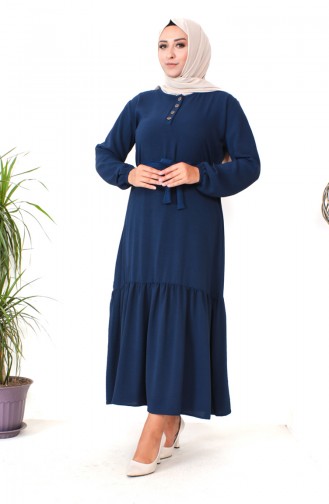 Robe Froncee Avec Jupe Grande Taille 1601-08 Bleu Marine 1601-08